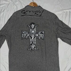 Men's XL Grey custom one of a kind Guns N Roses flannel shirt New